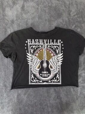 Altar'd State Black Graphic Nashville Wings Tee with White & Gold Accents
